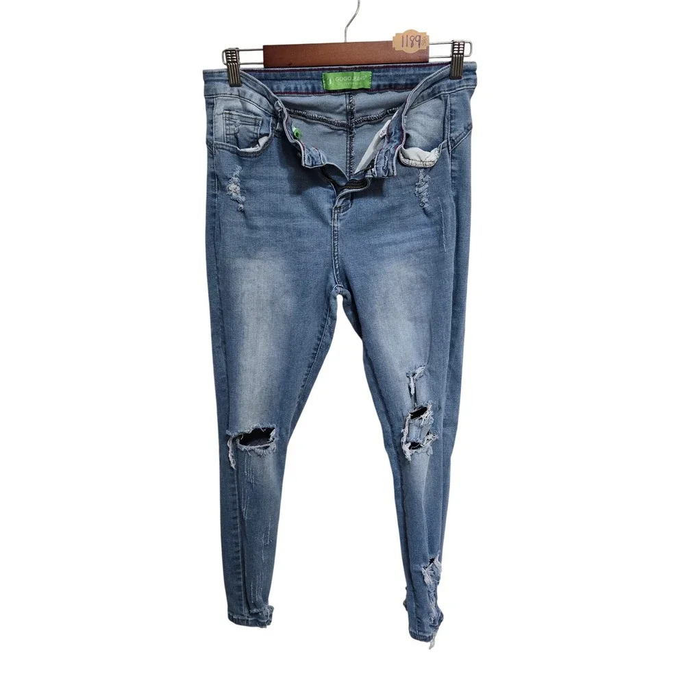Gogo Jeans Kids Girls Blue Distressed Skinny Jeans Size 15/32 Eco-Friendly Denim